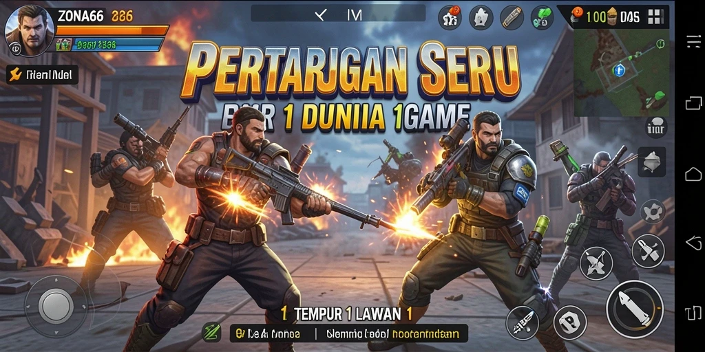 Antarmuka ZONA66 yang menarik saat pertarungan 1 lawan 1.