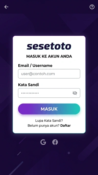 Tampilan halaman login sesetoto
